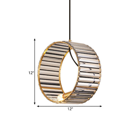 Stylish Crystal Pendant Ceiling Lamp For Dining Room - Modern Ribbed Design 1-Light Brass Hanging