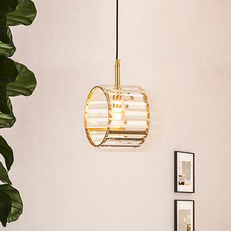 Mini Brass Wristband Pendulum Light With Crystal Prism - Single Dining Table Hanging Lamp Kit