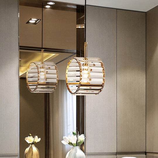 Mini Brass Wristband Pendulum Light With Crystal Prism - Single Dining Table Hanging Lamp Kit