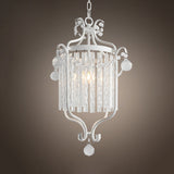 Retro Iron Single Scroll Frame Pendant Light - Black/White Suspension Lamp With Crystal Rod Drape