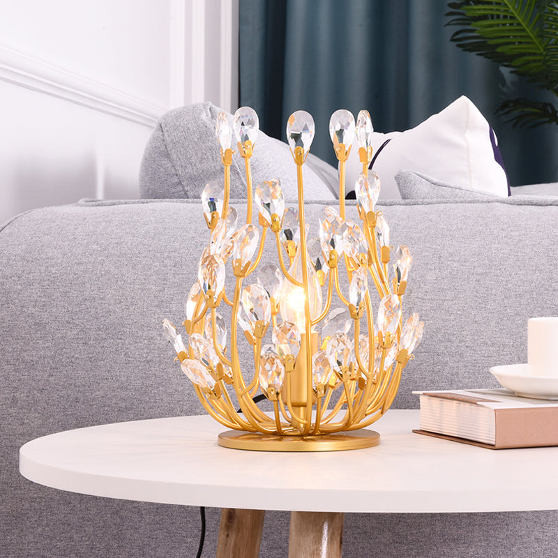 Vintage Crystal Flower Vine Table Lamp With Faceted Gold/Silver Finish - Elegant Hotel Nightstand