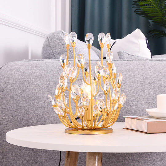 Vintage Crystal Flower Vine Table Lamp With Faceted Gold/Silver Finish - Elegant Hotel Nightstand