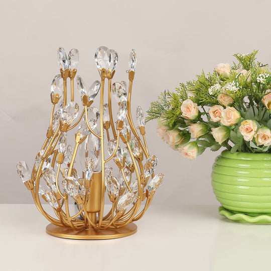 Vintage Crystal Flower Vine Table Lamp With Faceted Gold/Silver Finish - Elegant Hotel Nightstand
