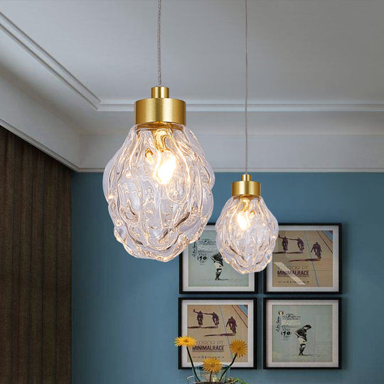 Clear Glass Gold Pineal Fruit Pendant Lamp - Modern Post-Design 1 Head Dining Room Suspension Light