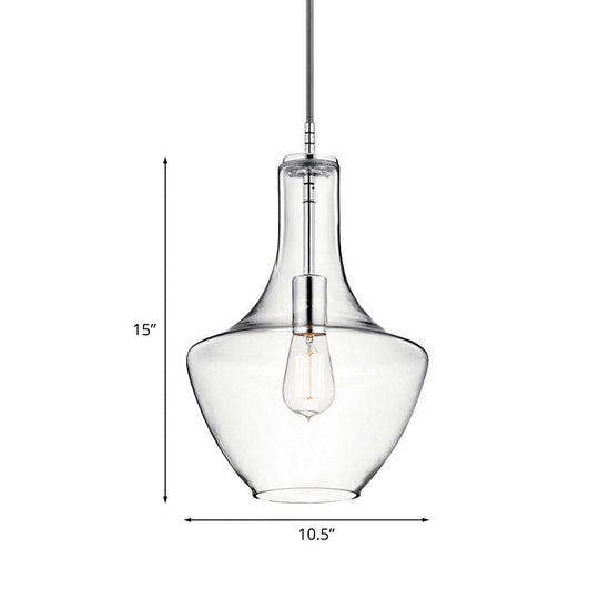 Minimalist Chrome Pendant Light With Clear Glass Urn Shape- 1-Light Ceiling Lamp