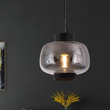 Modern Lantern Living Room Pendant Light With 1-Head Smoke Gray/Cream/Cognac Glass - Stylish Hanging