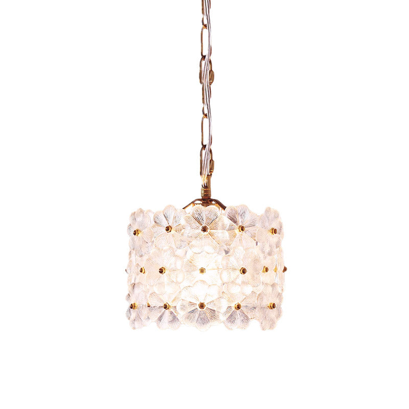 White Floral Glass Hanging Light Kit - Contemporary Brass Pendant Lamp