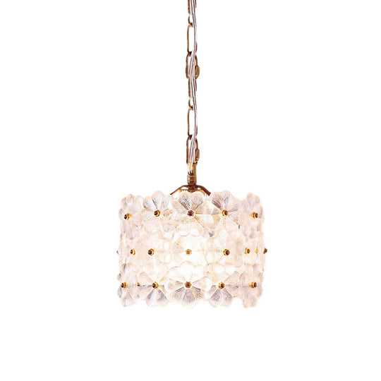 White Floral Glass Hanging Light Kit - Contemporary Brass Pendant Lamp