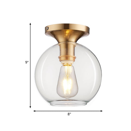 Vintage Clear Glass Sphere Ceiling Mounted Light 1-Bulb Flush Lamp For Foyer