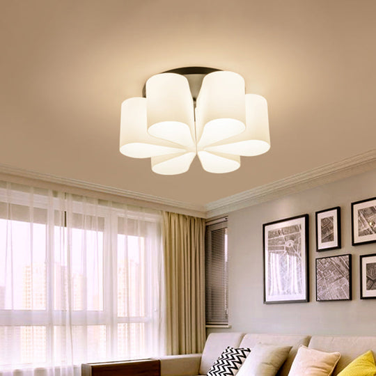 Contemporary 6 - Head Black Flush Mount: Flower Milk White Glass Lighting For Living Room