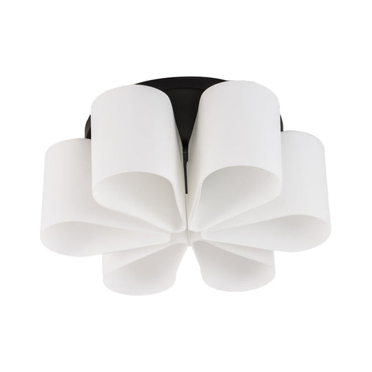 Contemporary 6 - Head Black Flush Mount: Flower Milk White Glass Lighting For Living Room