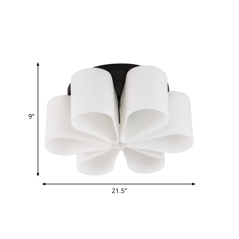 Contemporary 6-Head Black Flush Mount: Flower Milk White Glass Lighting For Living Room
