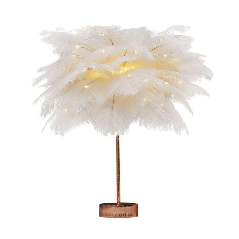 Stylish Pink/White Palmtree Night Lamp - Feather Battery Powered Led Table Light With Usb Charging
