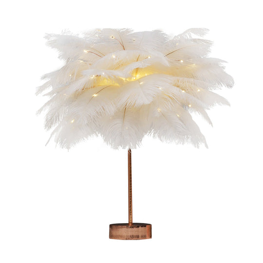 Stylish Pink/White Palmtree Night Lamp - Feather Battery Powered Led Table Light With Usb Charging