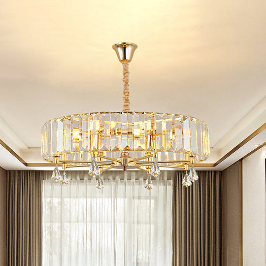 Modern Round Gold Chandelier With Crystal Pendant - 6/8 Heads Ceiling Light