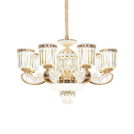 Modern Gold Crystal Block Pendant Chandelier - 6/8-Head Bell Design