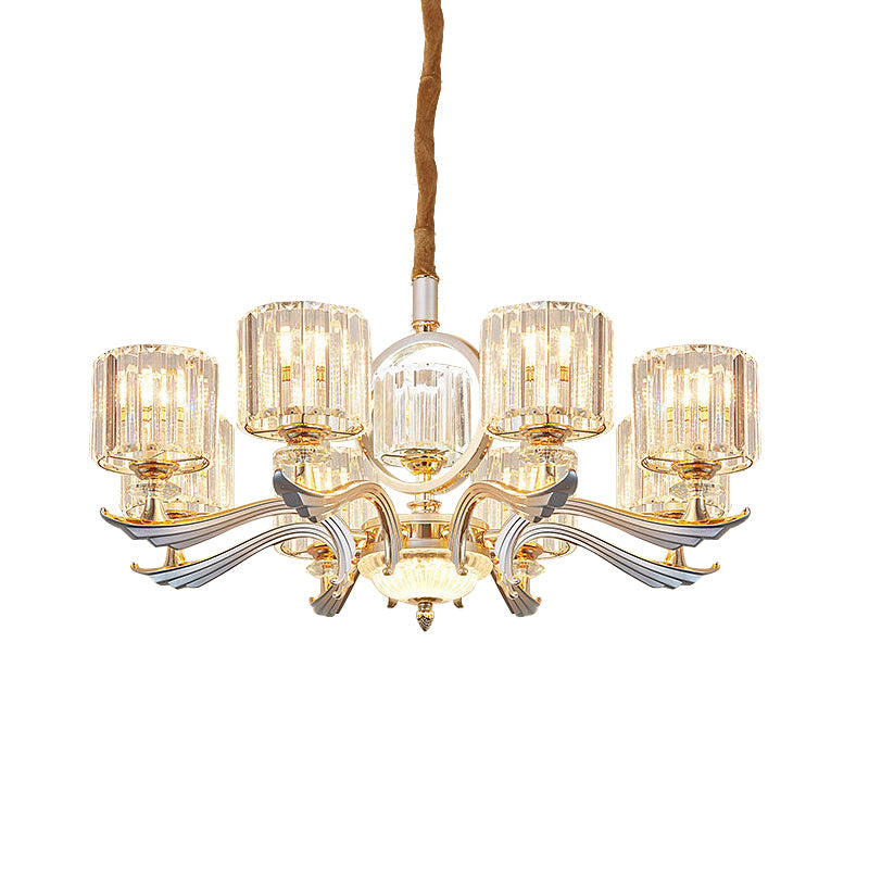 Contemporary Crystal Block Cylinder Suspension Light Chandelier - Silver 6/8-Head Ideal For Dining