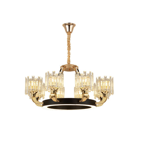Modern Metal Ring Chandelier With Crystal Shade - 6/8 Bulb Pendant Light Fixture For Living Room