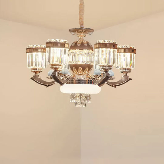 Modern 6/8-Light Gold Chandelier Pendant With Crystal Block Shade For Living Room Ceiling