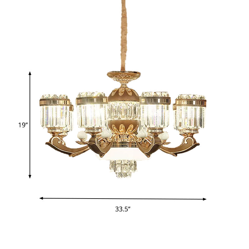 Modern 6/8-Light Gold Chandelier Pendant With Crystal Block Shade For Living Room Ceiling