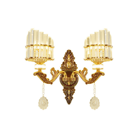 Gold Wall Mount Light Arc Sconce Lamp For Corners - Modern Crystal Block Fixture