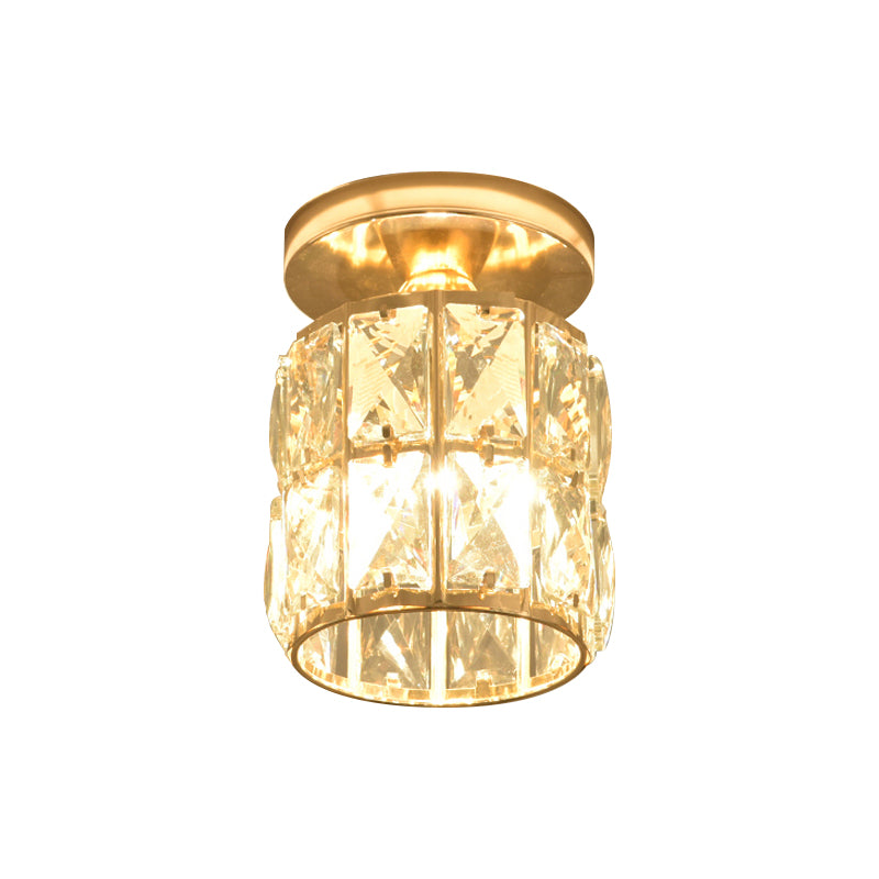 Minimalistic Led Flushmount Lighting: Cylinder/Globe Shaped Crystal Lamp Gold - Finished