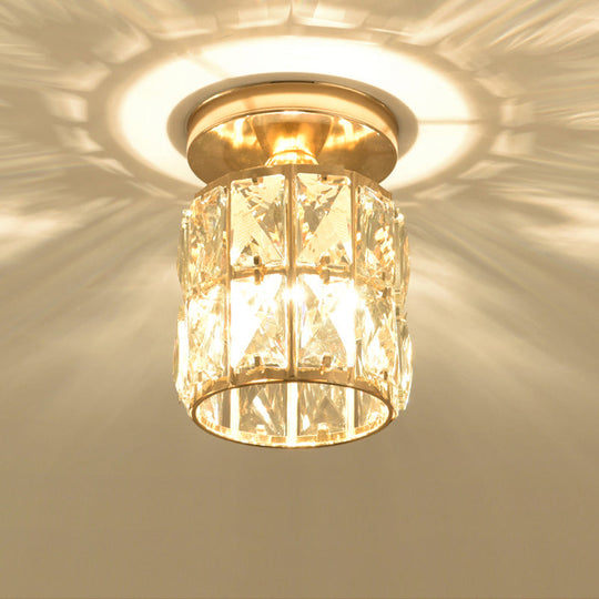 Minimalistic Led Flushmount Lighting: Cylinder/Globe Shaped Crystal Lamp Gold - Finished