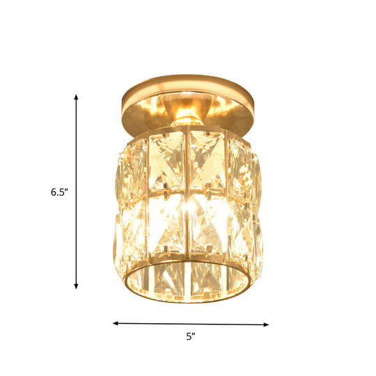 Minimalistic Led Flushmount Lighting: Cylinder/Globe Shaped Crystal Lamp Gold - Finished