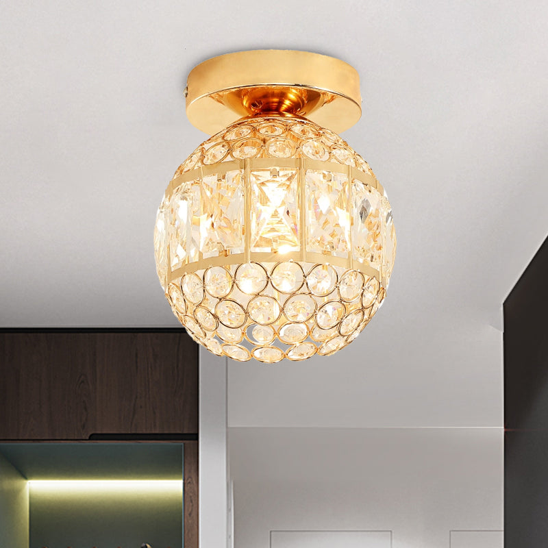 Minimalistic Led Flushmount Lighting: Cylinder/Globe Shaped Crystal Lamp Gold - Finished Gold /
