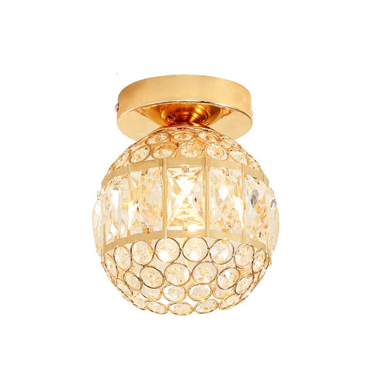 Minimalistic Led Flushmount Lighting: Cylinder/Globe Shaped Crystal Lamp Gold - Finished