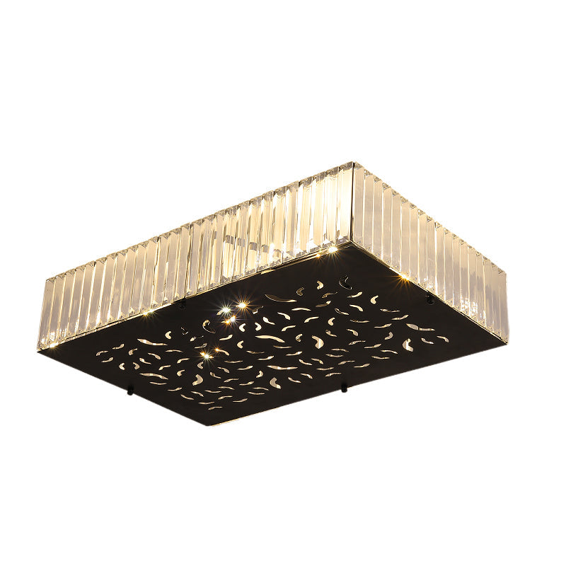 Black Crystal Block Ceiling Mounted Fixture - Simple & Elegant Flush Lighting For Bedroom