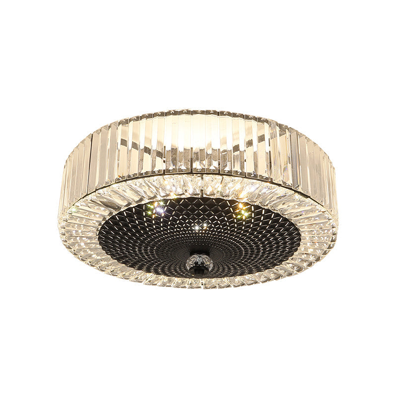 Drum-Shaped Crystal Flush Light In Black - Minimalist 4/5-Light Rectangle Ceiling Lamp