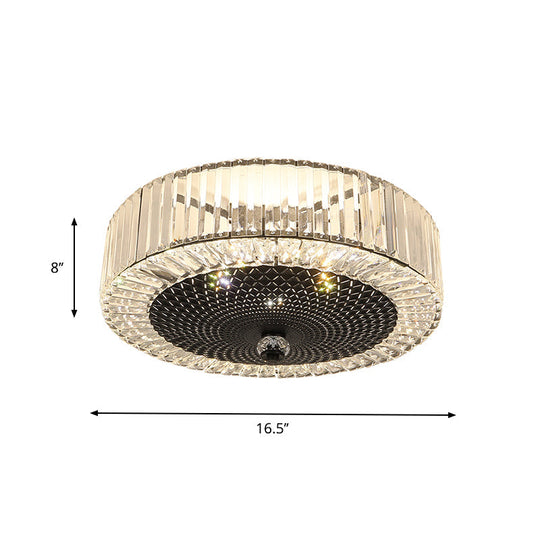 Drum - Shaped Crystal Flush Light In Black - Minimalist 4/5 - Light Rectangle Ceiling Lamp
