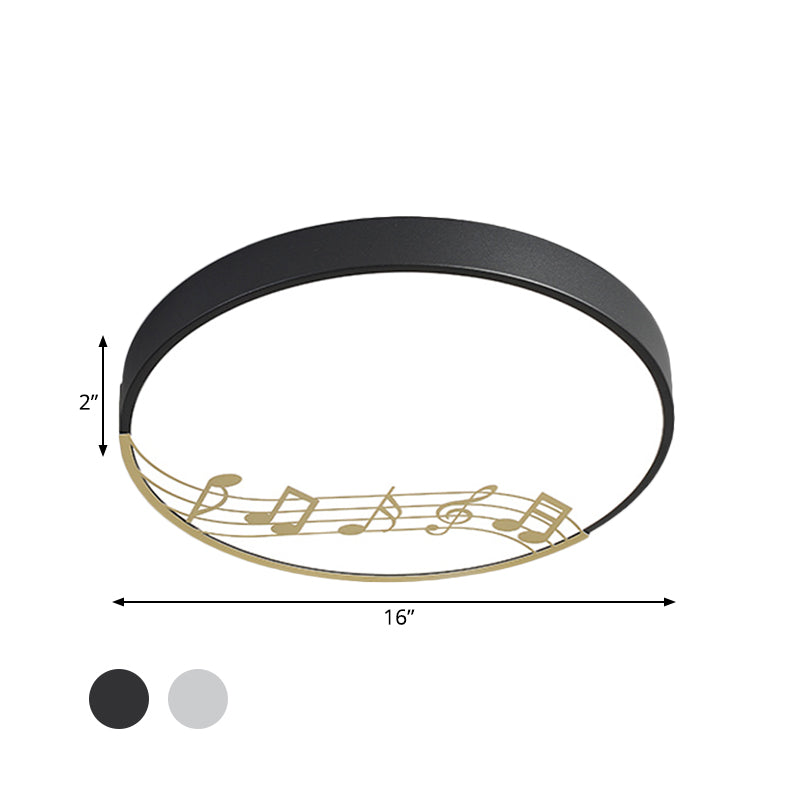 Black/White Macaron Disc Led Ceiling Flushmount Light With Rhythm Pattern - Sleek & Stylish