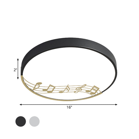 Black/White Macaron Disc Led Ceiling Flushmount Light With Rhythm Pattern - Sleek & Stylish