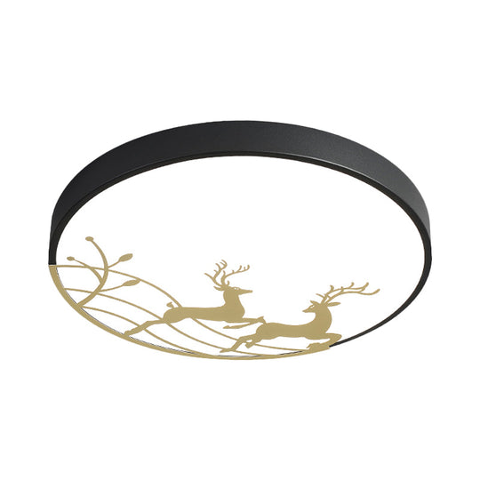 Nordic Acrylic Flush Mount Led Ceiling Lamp For Bedroom - Elk Dance Pattern White/Black