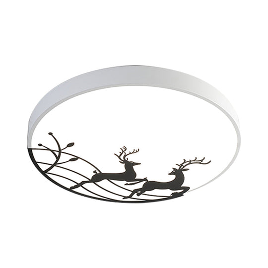 Nordic Acrylic Flush Mount Led Ceiling Lamp For Bedroom - Elk Dance Pattern White/Black