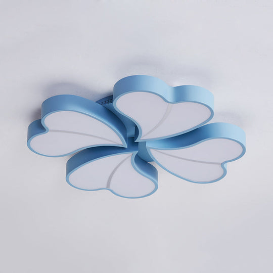 Iron Clover Flush Ceiling Light In Macaron White/Blue/Pink Led Mount With Acrylic Shade - Ideal For