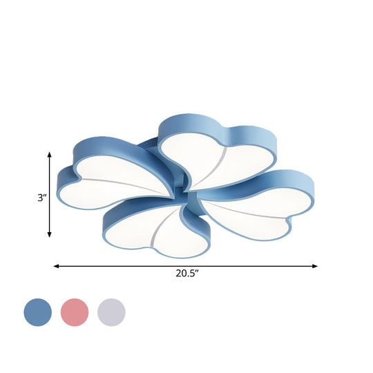 Iron Clover Flush Ceiling Light In Macaron White/Blue/Pink Led Mount With Acrylic Shade - Ideal For