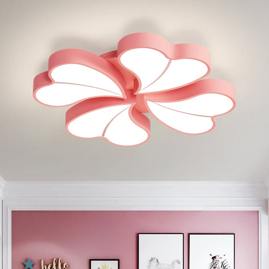 Iron Clover Flush Ceiling Light In Macaron White/Blue/Pink Led Mount With Acrylic Shade - Ideal For