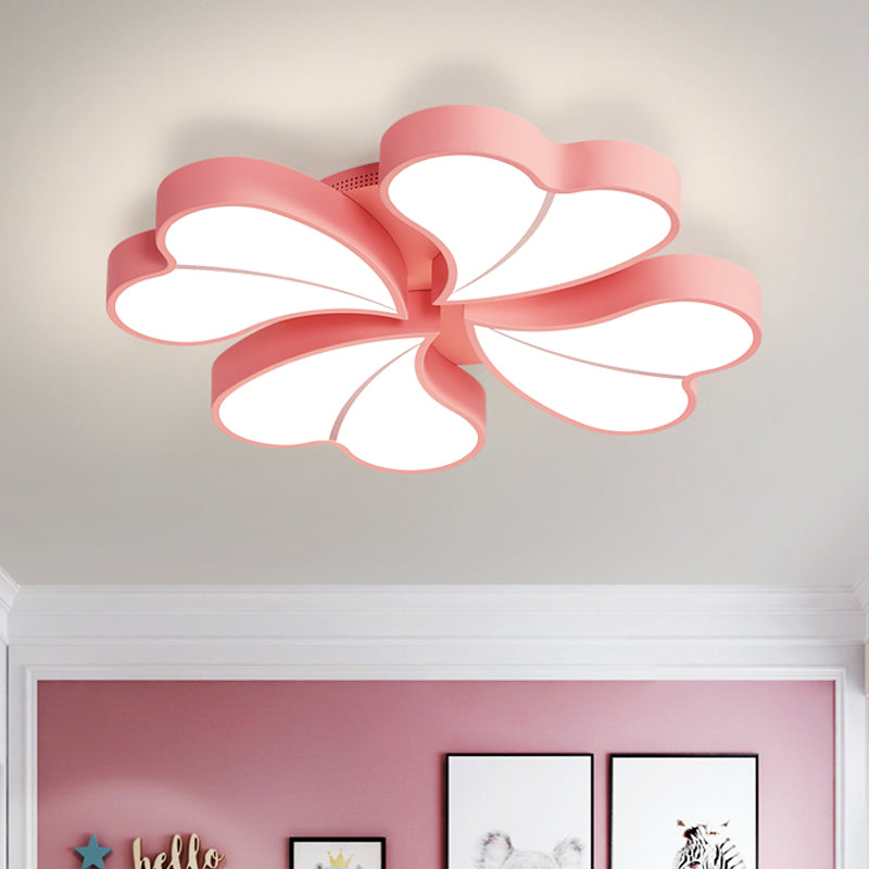 Iron Clover Flush Ceiling Light In Macaron White/Blue/Pink Led Mount With Acrylic Shade - Ideal For