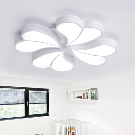 Iron Clover Flush Ceiling Light In Macaron White/Blue/Pink Led Mount With Acrylic Shade - Ideal For