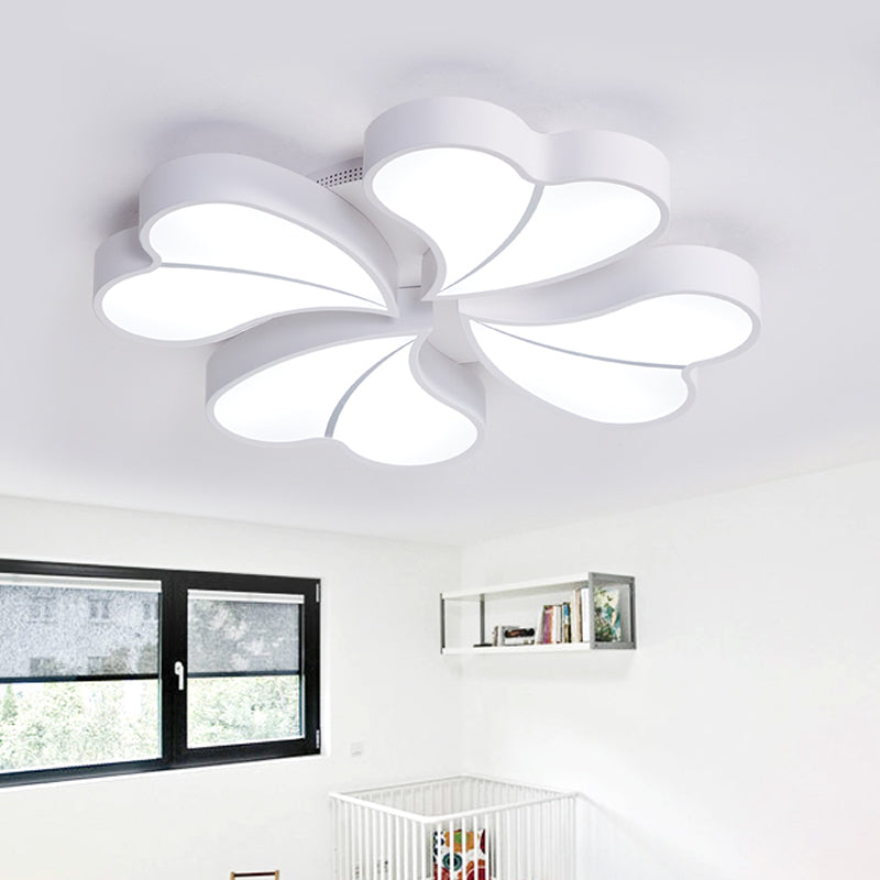 Iron Clover Flush Ceiling Light In Macaron White/Blue/Pink Led Mount With Acrylic Shade - Ideal For