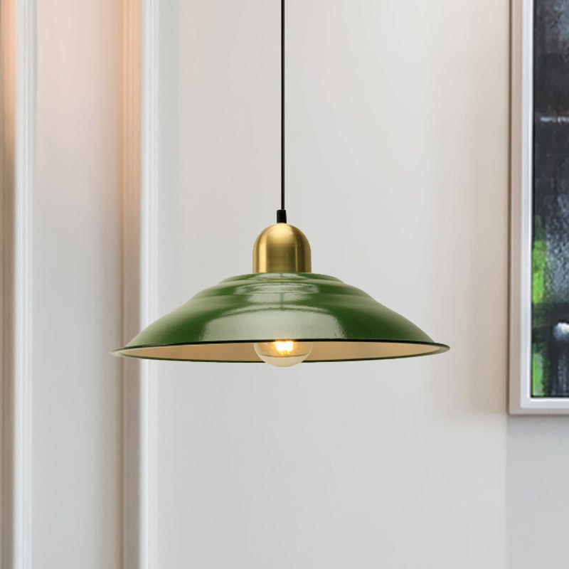 14.5’/16’ Wide Cone Pendant Light - Loft Metal 1-Light Ceiling Fixture In Polished Green