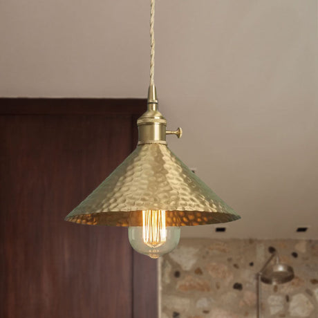 Vintage Brass/Gold Pendant Light With Conical Shade And 1 Bulb