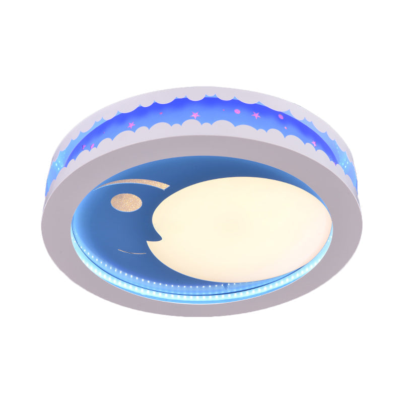 Metal Led Music Ceiling Light For Bedrooms: Hollow Crescent Design (Pink/Blue/Navy)