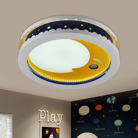 Metal Led Music Ceiling Light For Bedrooms: Hollow Crescent Design (Pink/Blue/Navy) Navy