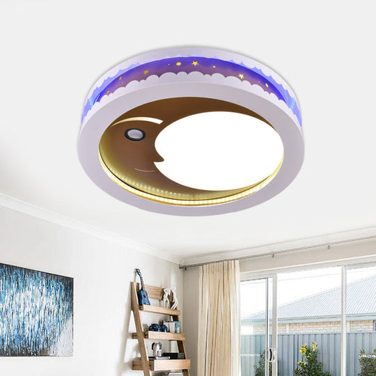 Metal Led Music Ceiling Light For Bedrooms: Hollow Crescent Design (Pink/Blue/Navy)