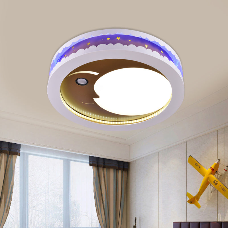 Metal Led Music Ceiling Light For Bedrooms: Hollow Crescent Design (Pink/Blue/Navy)