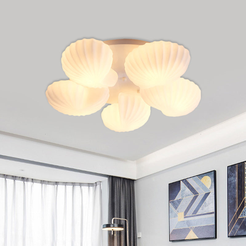 Nautical Glass Scallop Shell Flush Light - 3/5-Light Mount Ceiling Lighting For Living Room 5 /